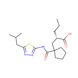 CCC[C@@H](CC1(C(=O)Nc2nnc(CC(C)C)s2)CCCC1)C(=O)O ZINC000034803372