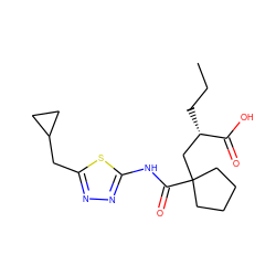 CCC[C@@H](CC1(C(=O)Nc2nnc(CC3CC3)s2)CCCC1)C(=O)O ZINC000034659879