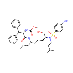 CCC[C@@H](CCC[C@@H](CO)N(CCC(C)C)S(=O)(=O)c1ccc(N)cc1)NC(=O)[C@@H](NC(=O)OC)C(c1ccccc1)c1ccccc1 ZINC000058547687