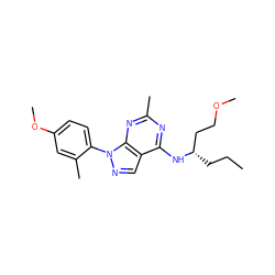 CCC[C@@H](CCOC)Nc1nc(C)nc2c1cnn2-c1ccc(OC)cc1C ZINC000045255392