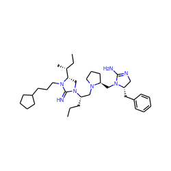 CCC[C@@H](CN1CCC[C@H]1CN1C(N)=NC[C@@H]1Cc1ccccc1)N1C[C@@H]([C@H](C)CC)N(CCCC2CCCC2)C1=N ZINC000066157597