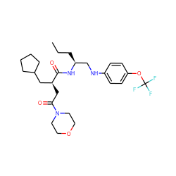 CCC[C@@H](CNc1ccc(OC(F)(F)F)cc1)NC(=O)[C@@H](CC(=O)N1CCOCC1)CC1CCCC1 ZINC000014971721