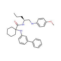 CCC[C@@H](CNc1ccc(OC)cc1)NC(=O)C1(Nc2cccc(-c3ccccc3)c2)CCCCC1 ZINC000028571709