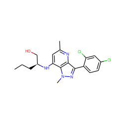 CCC[C@@H](CO)Nc1cc(C)nc2c(-c3ccc(Cl)cc3Cl)nn(C)c12 ZINC000013553447