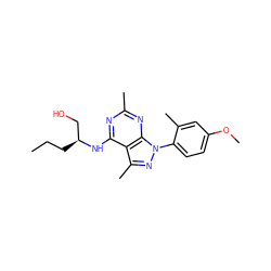 CCC[C@@H](CO)Nc1nc(C)nc2c1c(C)nn2-c1ccc(OC)cc1C ZINC000045259577