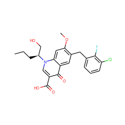 CCC[C@@H](CO)n1cc(C(=O)O)c(=O)c2cc(Cc3cccc(Cl)c3F)c(OC)cc21 ZINC000033818079