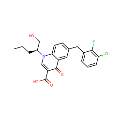 CCC[C@@H](CO)n1cc(C(=O)O)c(=O)c2cc(Cc3cccc(Cl)c3F)ccc21 ZINC000043020425