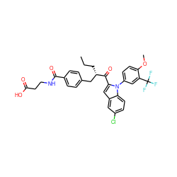 CCC[C@@H](Cc1ccc(C(=O)NCCC(=O)O)cc1)C(=O)c1cc2cc(Cl)ccc2n1-c1ccc(OC)c(C(F)(F)F)c1 ZINC000060326820