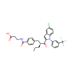 CCC[C@@H](Cc1ccc(C(=O)NCCC(=O)O)cc1)C(=O)c1cc2cc(Cl)ccc2n1-c1cccc(C(F)(F)F)c1 ZINC000060327076