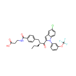 CCC[C@@H](Cc1ccc(C(=O)NCCC(=O)O)cc1)C(=O)c1cc2cc(Cl)ccc2n1-c1cccc(OC(F)(F)F)c1 ZINC000060327837