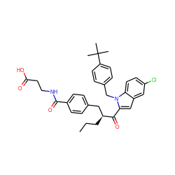 CCC[C@@H](Cc1ccc(C(=O)NCCC(=O)O)cc1)C(=O)c1cc2cc(Cl)ccc2n1Cc1ccc(C(C)(C)C)cc1 ZINC000060328558