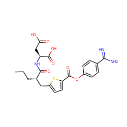 CCC[C@@H](Cc1ccc(C(=O)Oc2ccc(C(=N)N)cc2)s1)C(=O)N[C@@H](CC(=O)O)C(=O)O ZINC000144384229