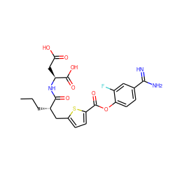 CCC[C@@H](Cc1ccc(C(=O)Oc2ccc(C(=N)N)cc2F)s1)C(=O)N[C@@H](CC(=O)O)C(=O)O ZINC000145927837