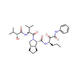 CCC[C@@H](NC(=O)[C@@H]1[C@H]2CCC[C@H]2CN1C(=O)[C@@H](NC(=O)[C@H](O)C(C)C)C(C)C)C(=O)C(=O)Nc1ccccc1 ZINC000026579480