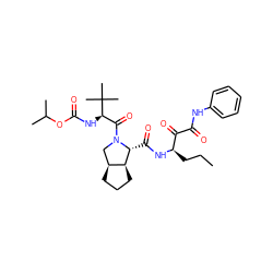 CCC[C@@H](NC(=O)[C@@H]1[C@H]2CCC[C@H]2CN1C(=O)[C@@H](NC(=O)OC(C)C)C(C)(C)C)C(=O)C(=O)Nc1ccccc1 ZINC000026579489