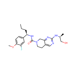 CCC[C@@H](NC(=O)N1CCc2cnc(N[C@@H](C)CO)nc2C1)c1ccc(OC)c(F)c1 ZINC001772606362