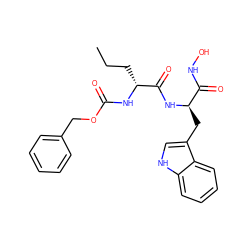 CCC[C@@H](NC(=O)OCc1ccccc1)C(=O)N[C@H](Cc1c[nH]c2ccccc12)C(=O)NO ZINC000026566766