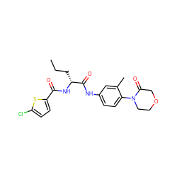 CCC[C@@H](NC(=O)c1ccc(Cl)s1)C(=O)Nc1ccc(N2CCOCC2=O)c(C)c1 ZINC000028384927