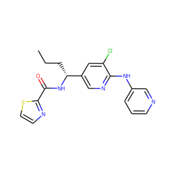 CCC[C@@H](NC(=O)c1nccs1)c1cnc(Nc2cccnc2)c(Cl)c1 ZINC000473097881