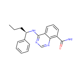 CCC[C@@H](Nc1ncnc2c(C(N)=O)cccc12)c1ccccc1 ZINC000114348241