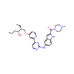 CCC[C@@H](O)[C@@H](CC)COc1ccnc(-c2ccnc(Nc3ccc4[nH]c(C(=O)N5CCN(C)CC5)cc4c3)n2)c1 ZINC000144211633