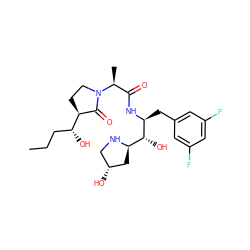 CCC[C@@H](O)[C@H]1CCN([C@@H](C)C(=O)N[C@@H](Cc2cc(F)cc(F)c2)[C@H](O)[C@H]2C[C@H](O)CN2)C1=O ZINC000073196687