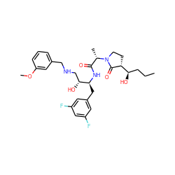 CCC[C@@H](O)[C@H]1CCN([C@@H](C)C(=O)N[C@@H](Cc2cc(F)cc(F)c2)[C@H](O)CNCc2cccc(OC)c2)C1=O ZINC000073142038