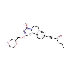 CCC[C@@H](O)C#Cc1ccc2c(c1)CCn1c-2cc(OC[C@@H]2COCCO2)nc1=O ZINC000142885347