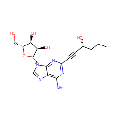 CCC[C@@H](O)C#Cc1nc(N)c2ncn([C@@H]3O[C@H](CO)[C@@H](O)[C@H]3O)c2n1 ZINC000012405369