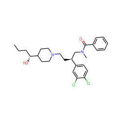 CCC[C@@H](O)C1CCN(CC[C@@H](CN(C)C(=O)c2ccccc2)c2ccc(Cl)c(Cl)c2)CC1 ZINC000029556360