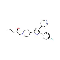 CCC[C@@H](O)CN1CCC(c2cc(-c3ccncc3)c(-c3ccc(F)cc3)[nH]2)CC1 ZINC000028528069