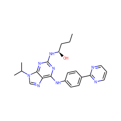 CCC[C@@H](O)Nc1nc(Nc2ccc(-c3ncccn3)cc2)c2ncn(C(C)C)c2n1 ZINC000103185701