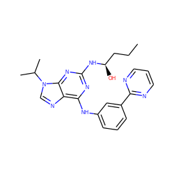 CCC[C@@H](O)Nc1nc(Nc2cccc(-c3ncccn3)c2)c2ncn(C(C)C)c2n1 ZINC000103195586