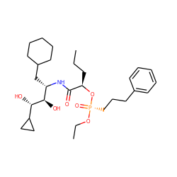 CCC[C@@H](O[P@@](=O)(CCCc1ccccc1)OCC)C(=O)N[C@@H](CC1CCCCC1)[C@@H](O)[C@@H](O)C1CC1 ZINC000027553141
