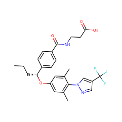 CCC[C@@H](Oc1cc(C)c(-n2cc(C(F)(F)F)cn2)c(C)c1)c1ccc(C(=O)NCCC(=O)O)cc1 ZINC000096269687