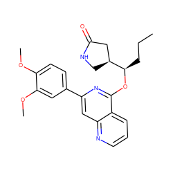 CCC[C@@H](Oc1nc(-c2ccc(OC)c(OC)c2)cc2ncccc12)[C@H]1CNC(=O)C1 ZINC000141938873