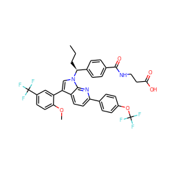 CCC[C@@H](c1ccc(C(=O)NCCC(=O)O)cc1)n1cc(-c2cc(C(F)(F)F)ccc2OC)c2ccc(-c3ccc(OC(F)(F)F)cc3)nc21 ZINC000473088431