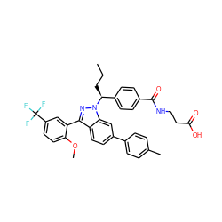 CCC[C@@H](c1ccc(C(=O)NCCC(=O)O)cc1)n1nc(-c2cc(C(F)(F)F)ccc2OC)c2ccc(-c3ccc(C)cc3)cc21 ZINC000473092056