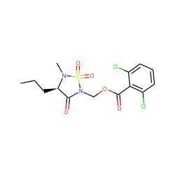 CCC[C@@H]1C(=O)N(COC(=O)c2c(Cl)cccc2Cl)S(=O)(=O)N1C ZINC000001485697