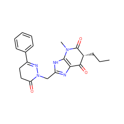 CCC[C@@H]1C(=O)c2nc(CN3N=C(c4ccccc4)CCC3=O)[nH]c2N(C)C1=O ZINC000100034613