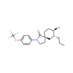 CCC[C@@H]1C[C@@]2(CC[C@H]1O)CCN(c1ccc(OC(F)(F)F)cc1)C2=O ZINC000169702033