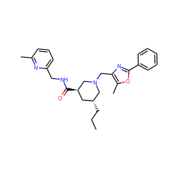 CCC[C@@H]1C[C@@H](C(=O)NCc2cccc(C)n2)CN(Cc2nc(-c3ccccc3)oc2C)C1 ZINC000071334187