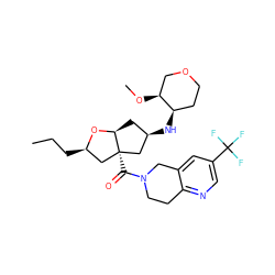 CCC[C@@H]1C[C@]2(C(=O)N3CCc4ncc(C(F)(F)F)cc4C3)C[C@H](N[C@@H]3CCOC[C@@H]3OC)C[C@@H]2O1 ZINC000221264804