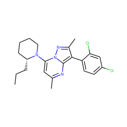 CCC[C@@H]1CCCCN1c1cc(C)nc2c(-c3ccc(Cl)cc3Cl)c(C)nn12 ZINC000026182311