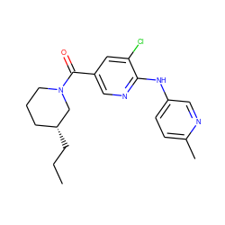 CCC[C@@H]1CCCN(C(=O)c2cnc(Nc3ccc(C)nc3)c(Cl)c2)C1 ZINC000045340208