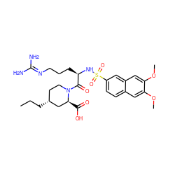 CCC[C@@H]1CCN(C(=O)[C@@H](CCCN=C(N)N)NS(=O)(=O)c2ccc3cc(OC)c(OC)cc3c2)[C@@H](C(=O)O)C1 ZINC000028756635