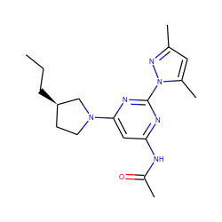 CCC[C@@H]1CCN(c2cc(NC(C)=O)nc(-n3nc(C)cc3C)n2)C1 ZINC000040846797