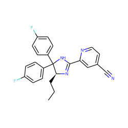 CCC[C@@H]1N=C(c2cc(C#N)ccn2)NC1(c1ccc(F)cc1)c1ccc(F)cc1 ZINC000040423150