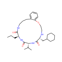 CCC[C@@H]1NC(=O)[C@@H](C(C)C)NC(=O)[C@@H](CC2CCCCC2)NCCOc2ccccc2CCCNC1=O ZINC000036160634