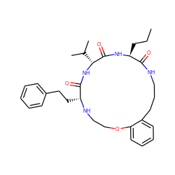 CCC[C@@H]1NC(=O)[C@@H](C(C)C)NC(=O)[C@@H](CCc2ccccc2)NCCOc2ccccc2CCCNC1=O ZINC000036160697